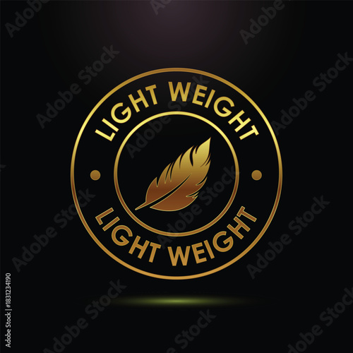 Golden light weight feather symbol on black background