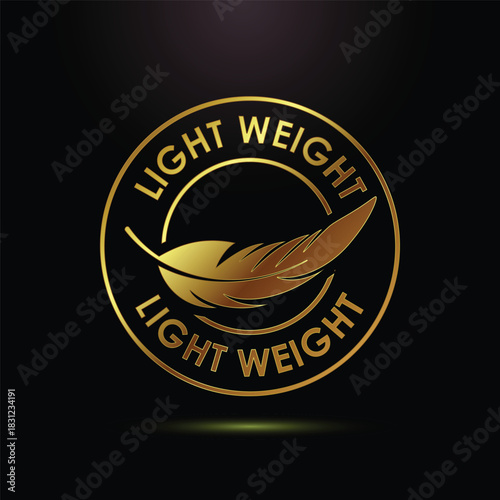 Light weight golden feather icon on black background