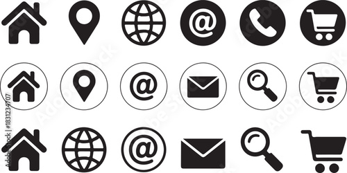 Several black and white outline icons are used for general contact information representation
