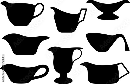 Illustration of different gravy sauce boats isolated on white background