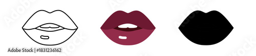 Illustration of Set Lips with Outline, Burgundy, and Solid Black Forms