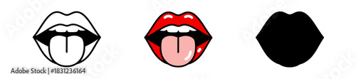 Stylized Set of Outlined Lips with Tongue Posed on a White Backdrop