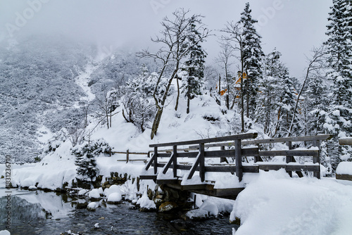 Fototapeta Naklejka Na Ścianę i Meble -  Morskie Oko Lake Covered in Ice at Winter in Tatra Mountains Poland.