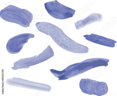 Blue Watercolor Brush Strokes Set