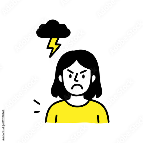 Angry woman character isolated illustration. Negative emotion, furious facial expression.