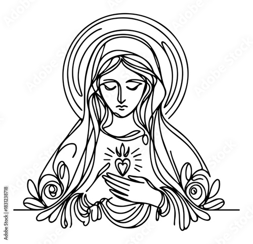 black line art virgin mary clip art preview