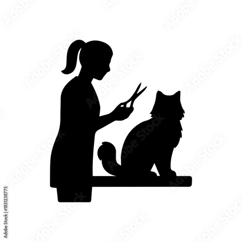 Pet grooming salon illustration. Simple silhouette icon with pet.
