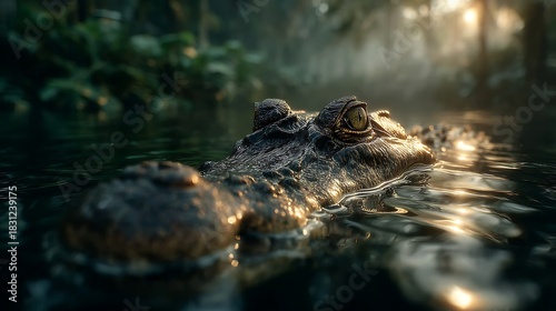 Crocodile in calm swamp water ripples pictures