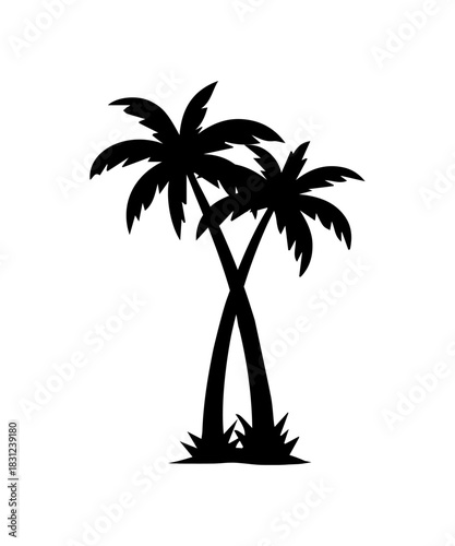 Simple cut out palm trees isolated icon. Simple tropical tree silhouette.