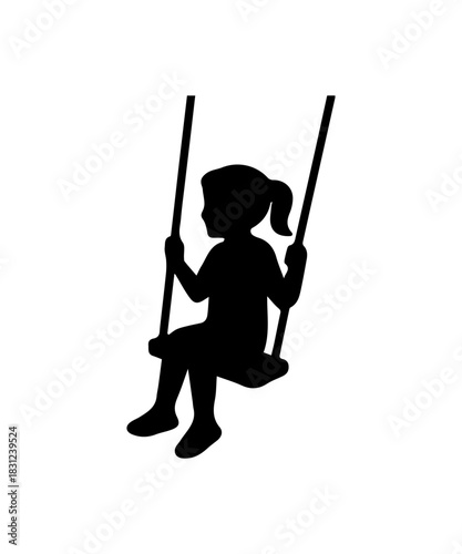 Simple abstract silhouette of child swinging. Happy outdoor activity sign.
