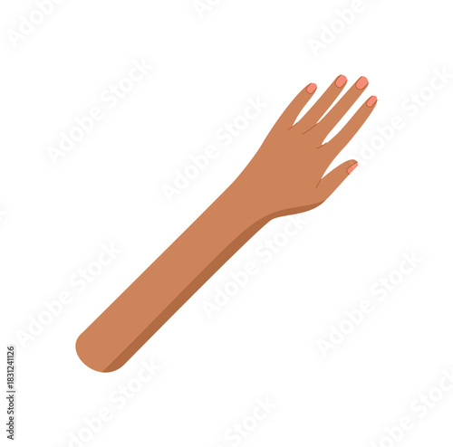 Open hand with open fingers in flat style. Diverse human gesture symbolizing inclusion and communication. Vibrant sign with ethnic representation, creative concept for poster, template or banner