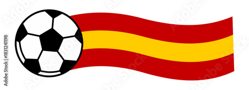 Vector illustration of a soccer ball merged with flowing red and yellow wave stripes inspired by the colors of the Spain flag, symbolizing national pride and football passion