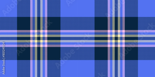 Classic plaid pattern featuring shades of blue, accented with subtle yellow  pink hues. Ideal for fashion, textile designs, and digital backdrops.