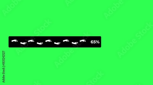 Walking-themed loading bar animation with progress and footsteps appearing from left to right on green screen.