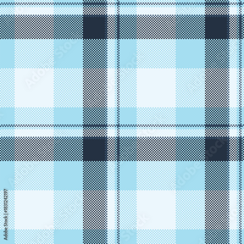 Horizon pattern vector fabric, customer plaid background check. Retail tartan seamless texture textile in cyan and alice blue colors.