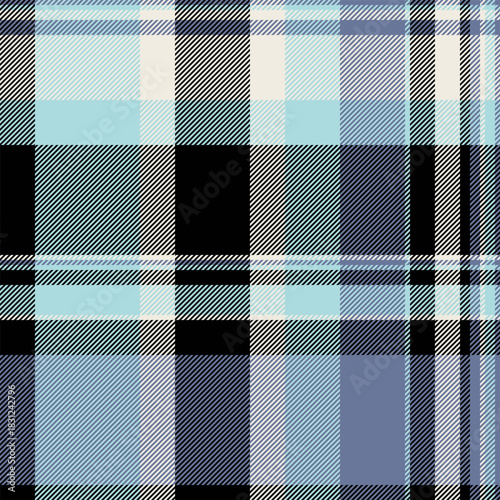 Countryside fabric textile vector, tracery tartan seamless background. Flowing texture pattern plaid check in black and light colors.