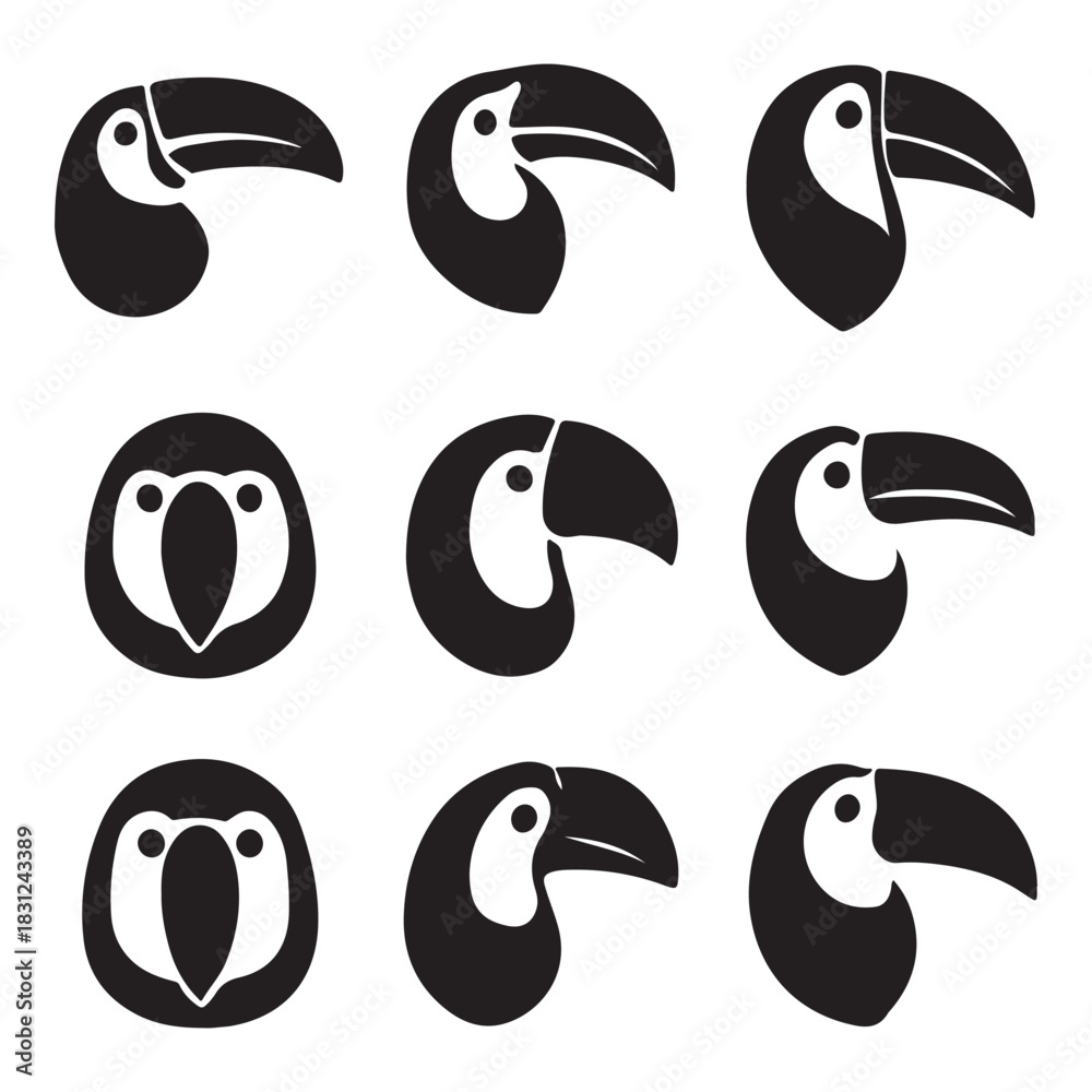 Naklejka premium Toucan birds icon vector silhouettes