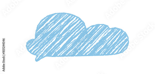 Chalk sketch organic cloud speech balloon forms a unique bubble with diagonal accent. Rectangle chat and message symbol in blue offers a modern comment and thought graphic, perfect for creative note,