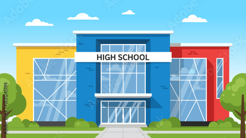 Modern school building with a symmetrical design