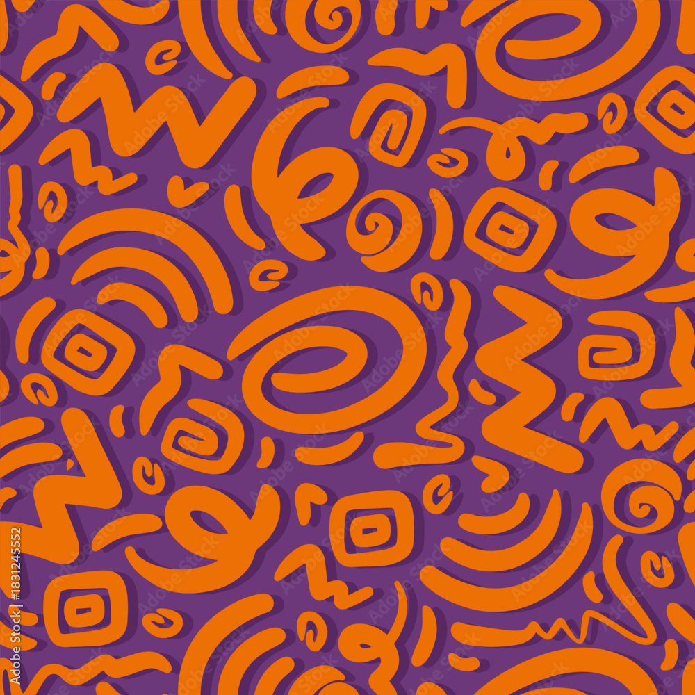 Fototapeta premium Fun line doodle seamless pattern. Creative minimalist style art background for children or trendy design with basic shapes. vector illustration.
