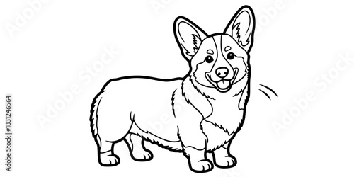 Playful Corgi Dog Vector Illustration Black and White Outline Pet Animal for Kids Coloring Book