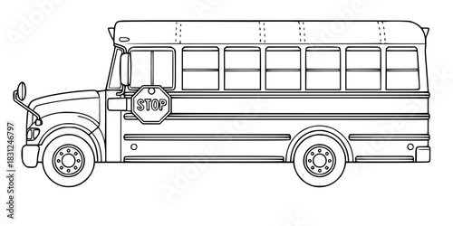School Bus Vector Illustration Black and White Outline Transport for Kids Coloring Book Design