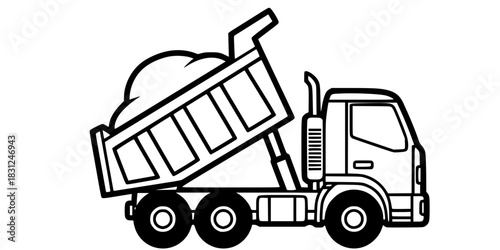 Dump Truck Vector Illustration Black and White Outline Construction Vehicle for Coloring Book