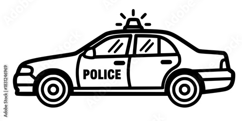 Police Car Vector Illustration Black and White Outline Patrol Vehicle for Children Coloring Book