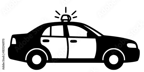 Police Car Vector Illustration Black and White Outline Patrol Vehicle for Children Coloring Book