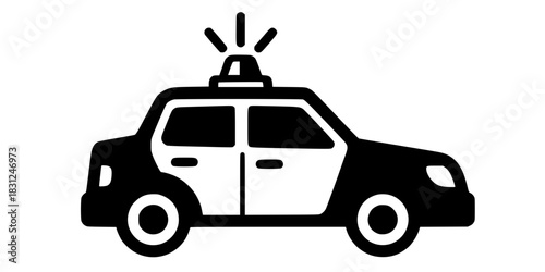 Police Car Vector Illustration Black and White Outline Patrol Vehicle for Children Coloring Book