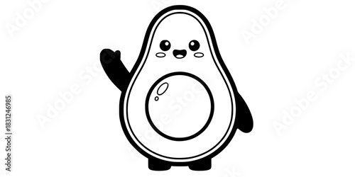Cute Kawaii Avocado Vector Outline Healthy Food Character Illustration for Kids Coloring Book