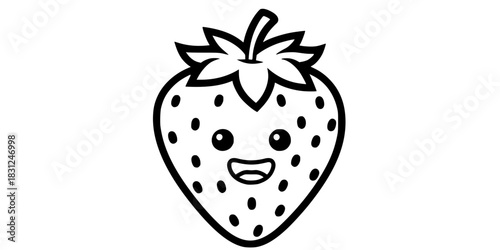 Happy Strawberry Vector Outline Cute Fruit Illustration for Children Coloring Book Design