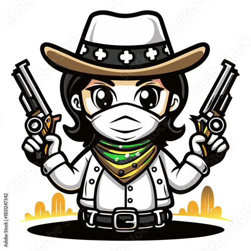 Stylish female bandit with guns appears confident and ready for action