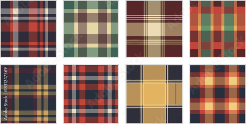 Display of eight square plaid patterns in various color combinations
