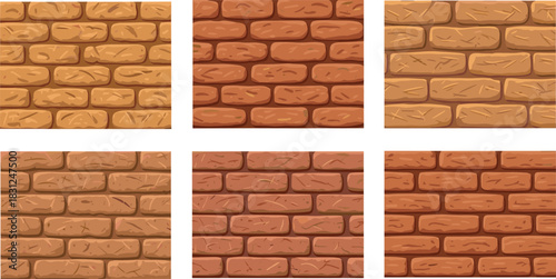 Six brick wall textures in varying shades of orange and brown tones