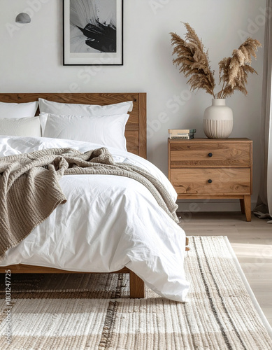 Contemporary scandinavian bedchamber a cosy home room with pillows and modern decor inviting comfort and serenity