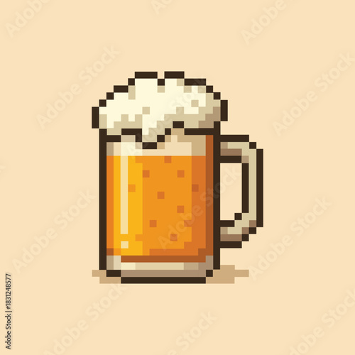 Beer drink icon in pixel art style. Vector illustration. 8 bit logo for game