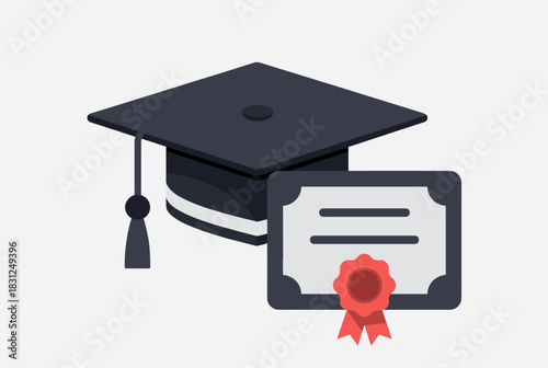 Graduation cap and certificate vector icon for education success
