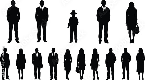 Business people silhouette vector set, formal attire group illustration, demographic diversity concept, corporate fashion figures, office team design