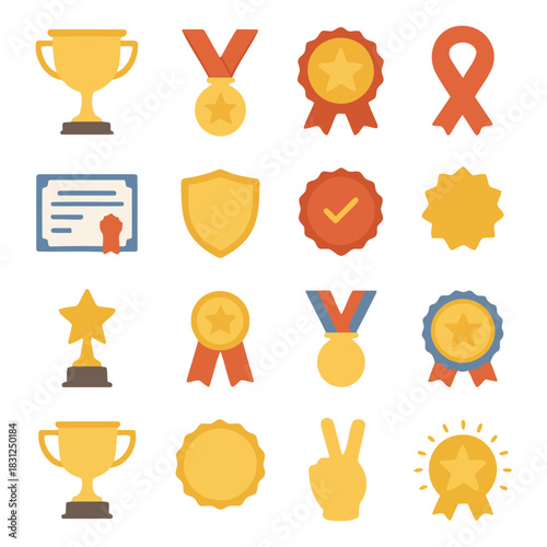 Awards and Accolades: A collection of various awards and accolades displayed with different designs and ribbons, celebrating achievement and recognition.