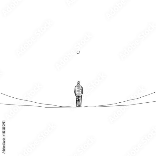 Lost in thought: a lone figure contemplates the vast expanse of existence, seeking meaning and connection in life