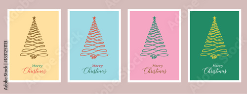 Merry Christmas and Happy New Year greeting cards for business and personal use. Colorful modern minimalist vector illustrations for greeting card, website banner, social media Merry Christmas card 