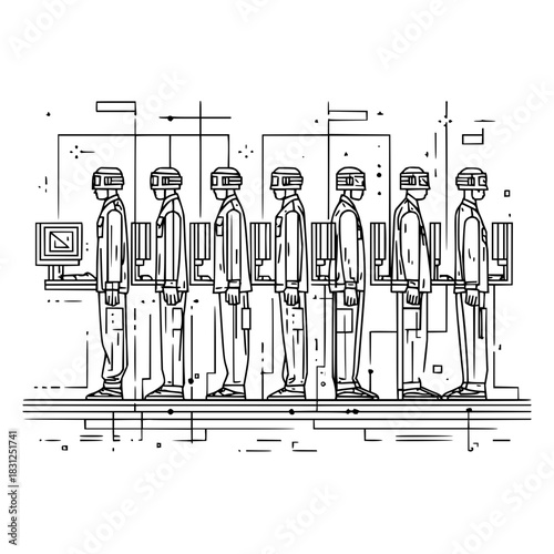 Step into the future with this sleek monochrome vision of tomorrow's workforce, where technology meets humanity