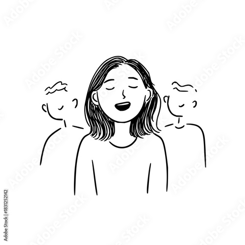 Share the joy: a simple line drawing of a woman laughing with pure happiness and carefree abandon today