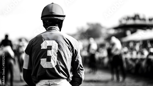 Un cavalier se prépare pour la course de chevaux dans un hippodrome.