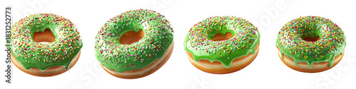 Indulge in Delicious Green Glazed Donuts Sprinkled with Joyful Colors, Perfect for Festive Celebrations and Sweet Treats, Mouthwatering Doughnuts!