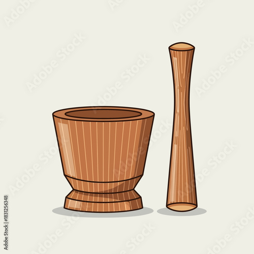 Isolated Mortar and Pestle Illustrative Design for Culinary Ingredient Preparation