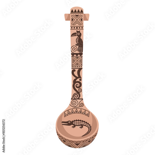 Mystical ritual object with a crocodile and bird symbols, tribal decoration