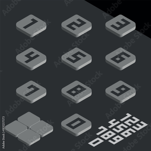 Isometric rounded number buttons