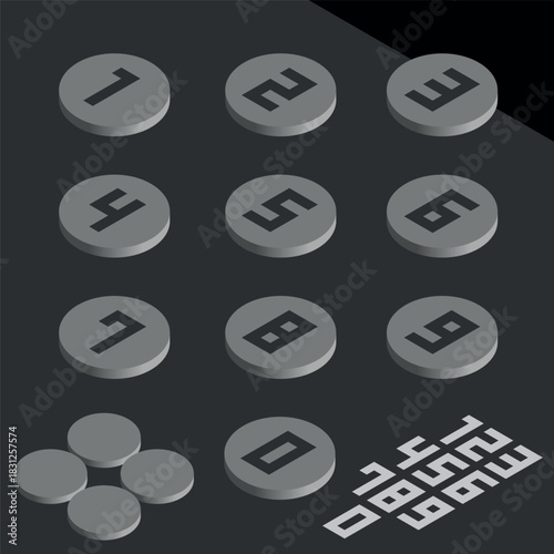 Isometric circle number buttons